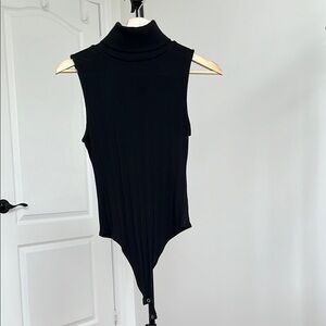 American eagle ribbed cotton black turtleneck sleeveless bodysuit size s